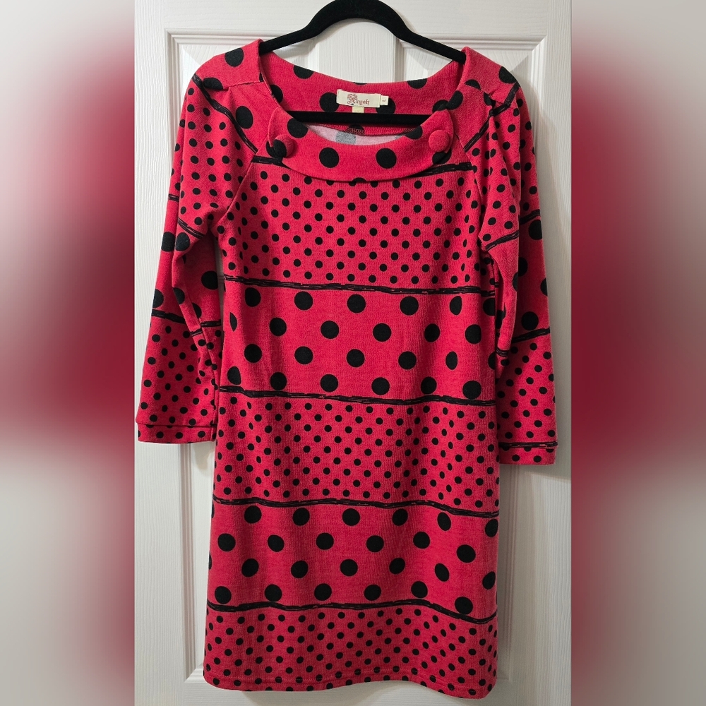 Aryeh Red and Black Polka Dot Sweater Dress, Size L